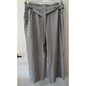 Calvin Klein Pull-On Belted Seersucker Pants Cropped Wide Leg Preppy Beachy